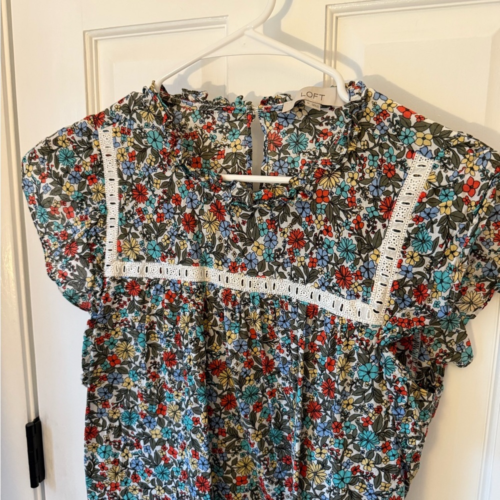 LOFT Floral Blouse with Lace Detail - Multicolor - Picture 2 of 4